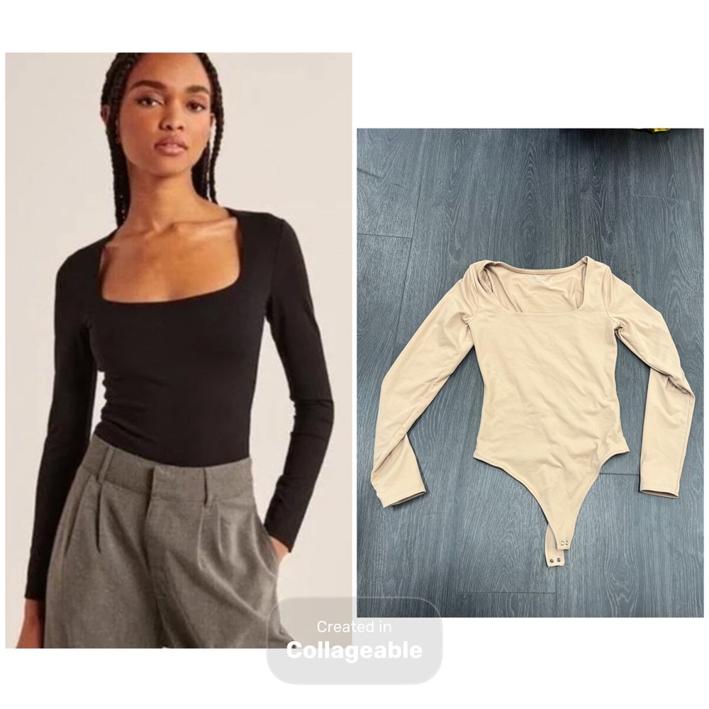Abercrombie & Fitch Women’s Long Sleeve Bodysuit szXS Tan Square Neck